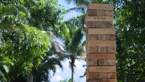 喀巴里特Kibayo Lagoon Villa的木柱,在树前有文字
