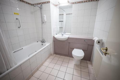 都柏林都柏林城市拉思曼斯酒店的浴室配有卫生间、浴缸和水槽。