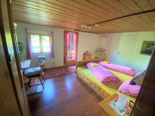 马里克斯Bergpension Battagliahütte的一间卧室配有两张床、一张桌子和一把椅子