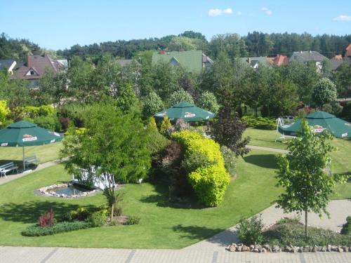 马佐夫舍地区奥斯特鲁夫Zajazd Skalny的享有花园的空中景致,花园内提供遮阳伞和灌木丛