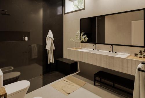 拉库布蕾Casa Toledo的一间带水槽、卫生间和镜子的浴室