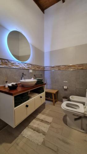 拉库布蕾Chalet Alter Boss的一间带水槽、卫生间和镜子的浴室