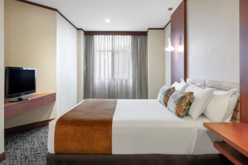 惠灵顿惠灵顿城市生活酒店的配有一张床和一台平面电视的酒店客房