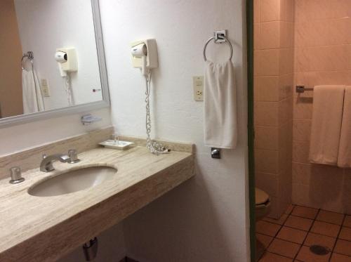 帕伦克Hotel Maya Palenque的一间带水槽和镜子的浴室