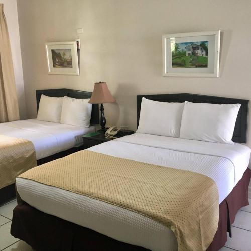 圣费尔南多The Royal Hotel的酒店客房,设有两张床和一盏灯