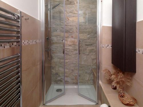 阿尼奥内伊尔巴格利沃公寓的浴室里设有玻璃门淋浴
