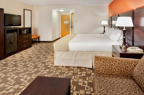 威克斯巴勒Holiday Inn Express Wilkes Barre East, an IHG Hotel的酒店客房设有一张大床和一张沙发。