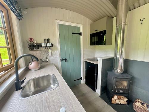 DarowenMid Wales Luxury Huts的厨房配有水槽和炉灶