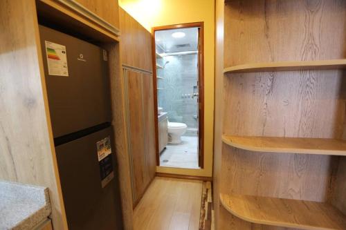 普诺Mini Departamento - Apu Cancharani的一间带卫生间和走廊的小浴室