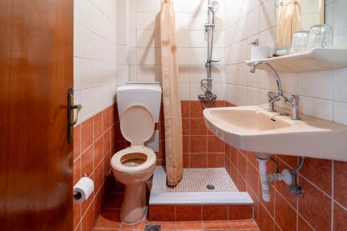 奥林匹亚力神酒店的一间带卫生间和水槽的浴室