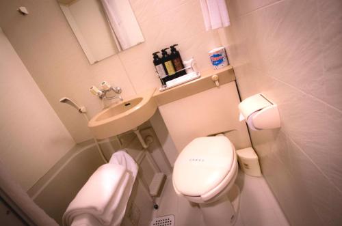 东京东京船堀吴竹酒店的一间带卫生间和水槽的小浴室