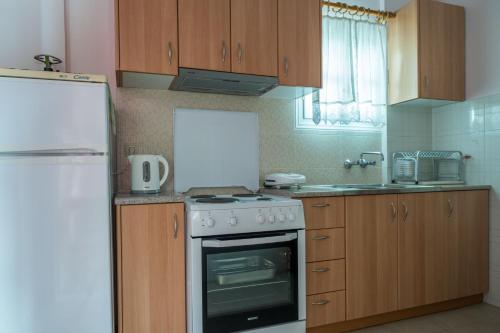 塞沃塔西沃塔湾公寓的厨房配有炉灶、水槽和冰箱。
