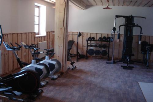 卢斯Farmstay Hiša Pečovnik的健身房设有数台跑步机和健身自行车