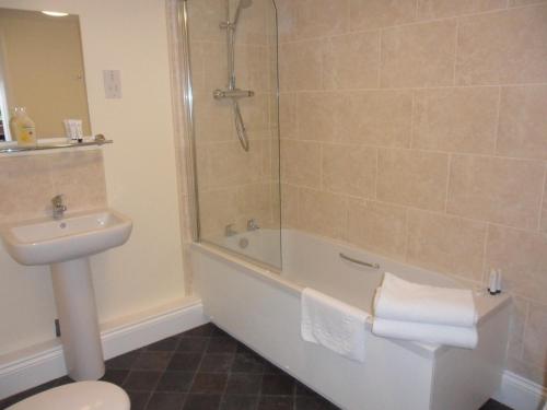 瑟斯克老橡树酒店的带淋浴、卫生间和盥洗盆的浴室