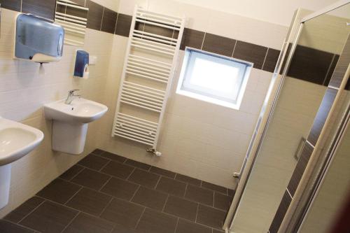 利托米什尔Penzion Taurus的一间带水槽和卫生间的浴室以及窗户。