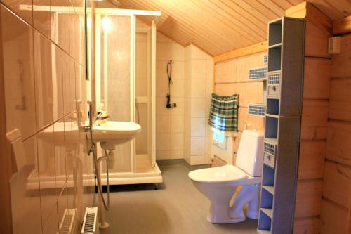 拉帕湖Koskikievari的一间带卫生间和水槽的小浴室