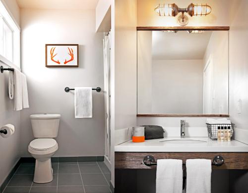 塔霍城塔霍城大本营酒店的一间带卫生间和水槽的浴室