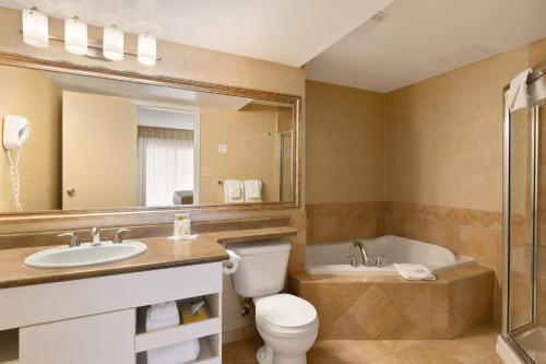 克兰布鲁克克兰布鲁克戴斯会议中心酒店的浴室配有卫生间、盥洗盆和浴缸。