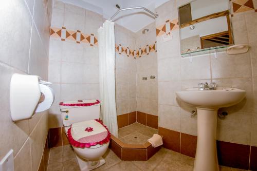 库斯科圣杯旅馆的一间带卫生间和水槽的浴室