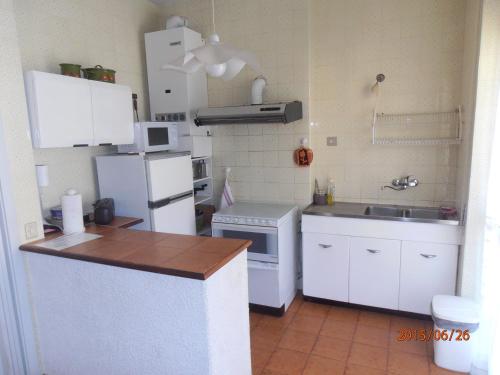 佐阿利Casa Monteprato的厨房配有白色冰箱和水槽
