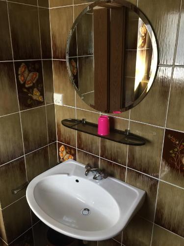 巴特霍夫加施泰因Landhaus Moises的一间带水槽和镜子的浴室