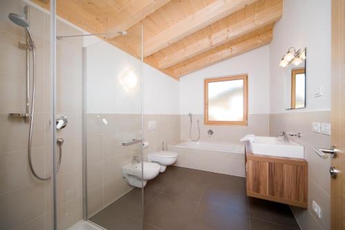布列瑟农Der Mittermoar的带淋浴、卫生间和盥洗盆的浴室