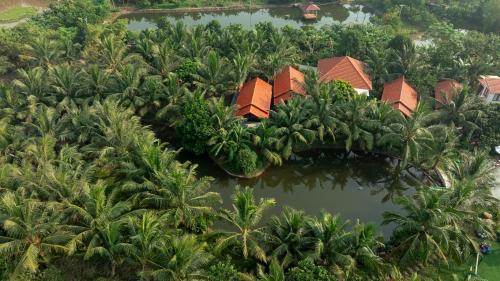 宁平Nature Garden Ecolodge Ninh Bình的棕榈树度假村的空中景致