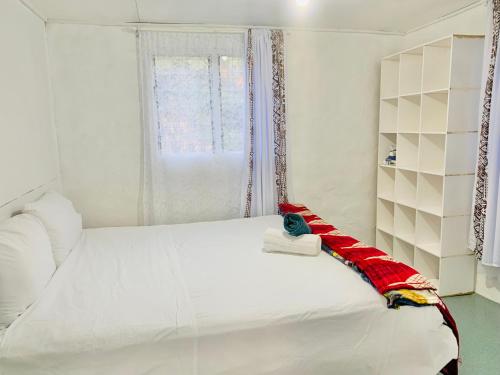 HofoaPrivate Double Room - Tonga Coral Cottage的窗户客房内的一张白色床