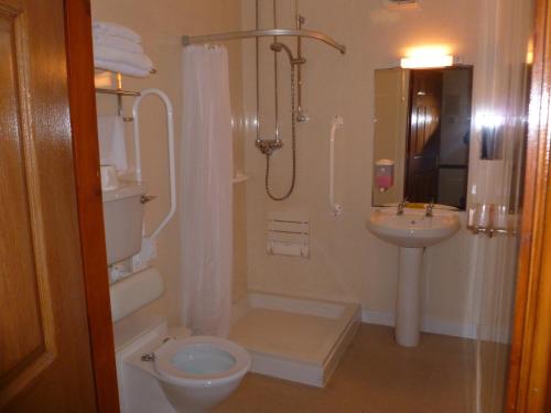 兰盖夫尼塔法Y罗斯酒店的带淋浴、卫生间和盥洗盆的浴室