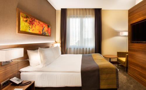 伊斯坦布尔伊斯坦布尔卡德柯伊假日酒店的酒店客房,配有床和电视