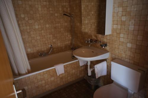 格林德尔瓦尔德贝拉里酒店的一间带水槽、浴缸和卫生间的浴室