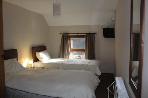 Nant-y-bwchThe Nags Head Tredegar的一间卧室设有两张床和窗户。