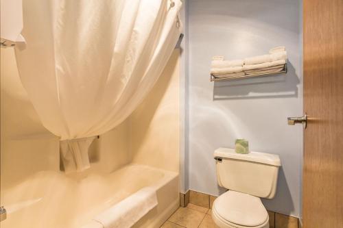皮埃尔Governors Inn a Travelodge by Wyndham的浴室设有卫生间和带毛巾的淋浴。