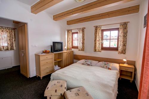 利托福卡西尼克科利巴葛丽泰酒店的一间卧室设有一张床、一台电视和窗户。