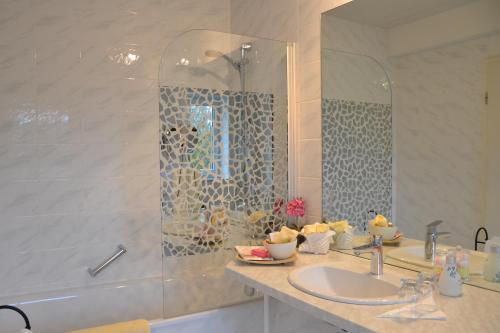 Nieder-Olm克里斯丁花园酒店的一间带水槽和淋浴的浴室