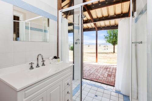 加尔贡猫头鹰头旅馆的一间带水槽和淋浴的浴室