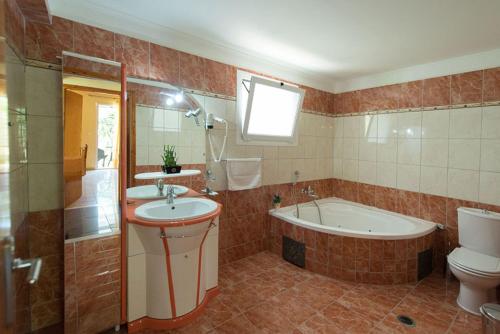 耶尼翁Ilios Hotel & Villas的一间带水槽、浴缸和卫生间的浴室