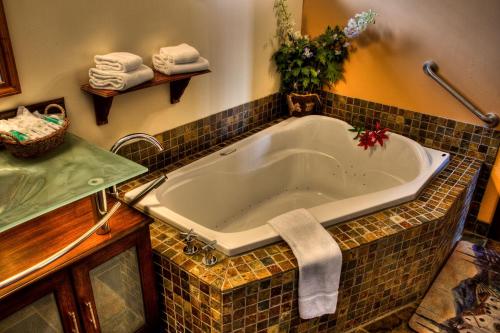 圣索弗尔-德斯蒙特乐杰博格汽车旅馆的带浴缸的浴室和水槽