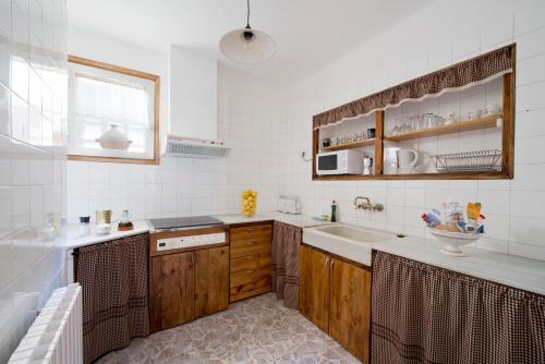 莫尼斯特罗尔Apartments Mo的一个带木制橱柜和水槽的厨房