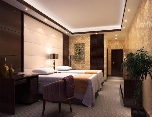 南宁南宁青舟房屋租赁式公寓的配有一张床和一张书桌的酒店客房