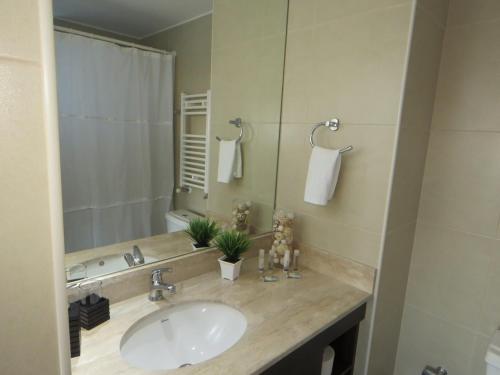 康塞普西翁Concepción Suites的一间带水槽和镜子的浴室
