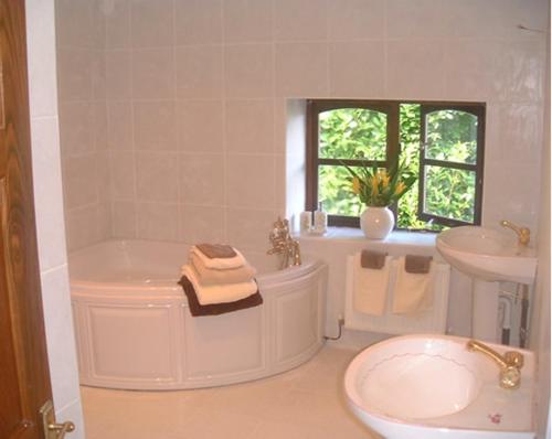 兰戈伦马蹄之径假日酒店的白色的浴室设有浴缸和水槽。