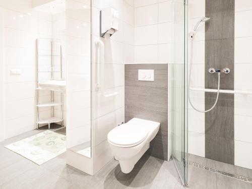 圣卡尼兹祖塞克公园酒店的一间带卫生间和玻璃淋浴间的浴室