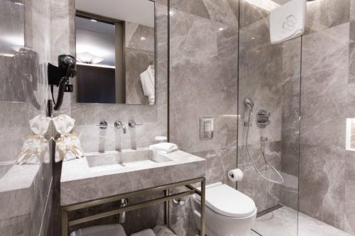 伊斯坦布尔贵族22号套房公寓式酒店 - 特殊类别的浴室配有卫生间、盥洗盆和淋浴。
