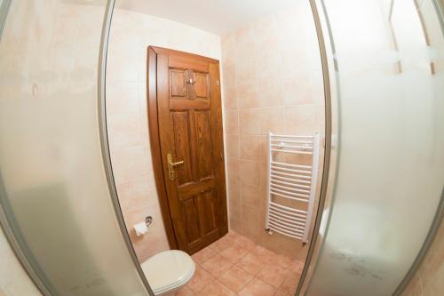 伏尔塔瓦河畔罗日姆贝克罗森伯格皇家酒店的带淋浴、卫生间和镜子的浴室