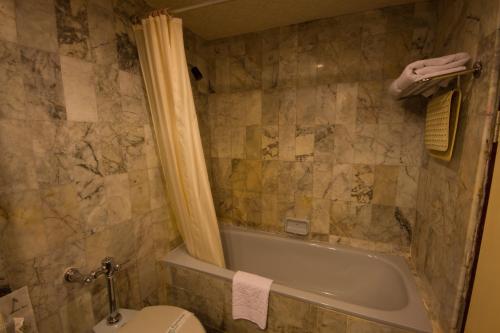 加拉信里姆保酒店的带浴缸、卫生间和盥洗盆的浴室