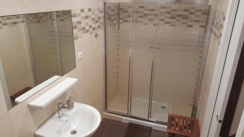 维拉弗兰卡宾纳戴斯阿维尼达旅馆的一间带玻璃淋浴和水槽的浴室