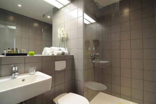 Ruisbroek布鲁塞尔南贝斯特韦斯特酒店 的带淋浴、卫生间和盥洗盆的浴室
