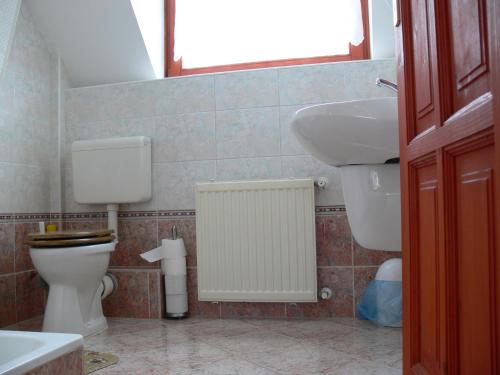 布达佩斯圣迈克尔公寓的一间带卫生间和水槽的浴室