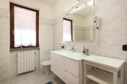 奥尔塔圣朱利奥Casa Allegra的一间带水槽、卫生间和镜子的浴室